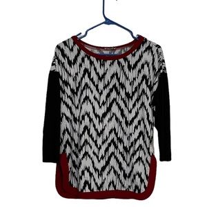 Printed black red and white blouse